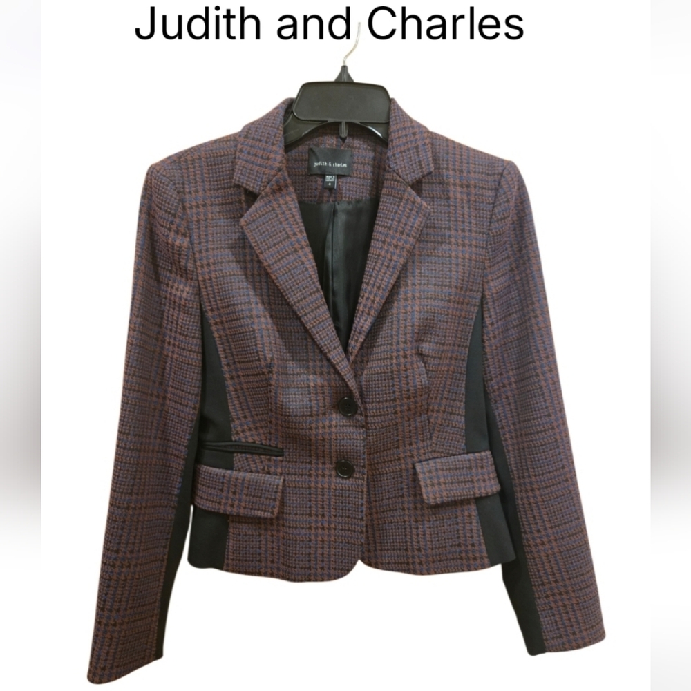 Judith and Charles Purple Plaid Tailored Blazer